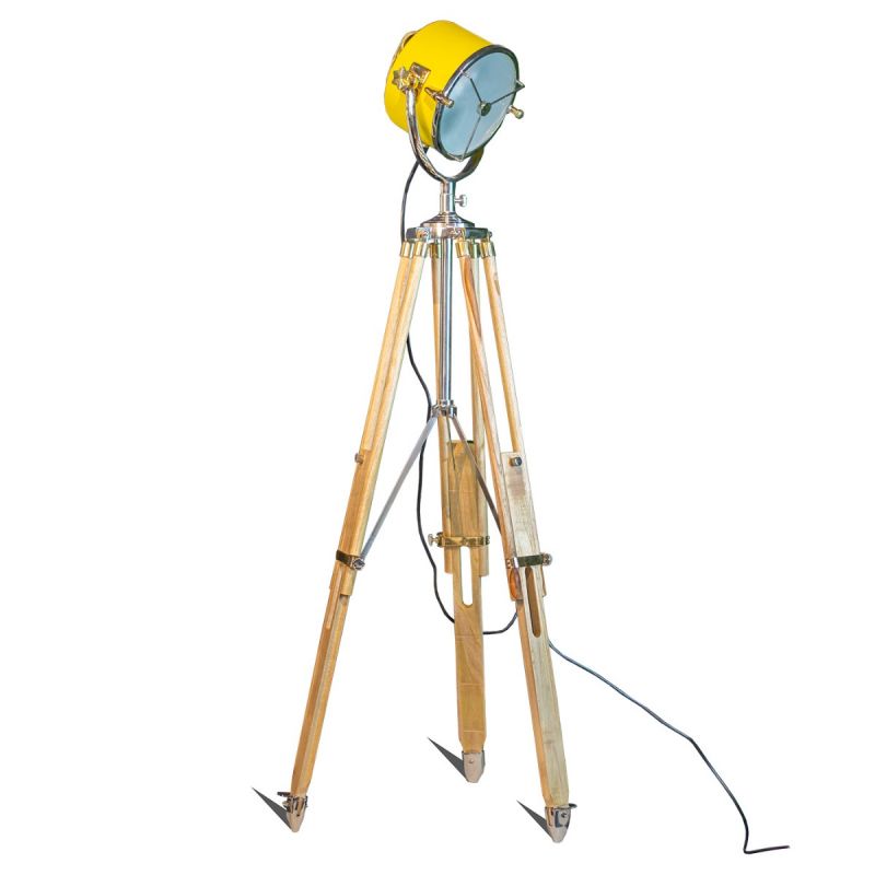 Yellow Beach House Floor Lamp on Natural Wooden Tripod