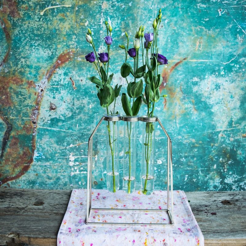 Triple Oversized Test Tube Vase with Silver Stand