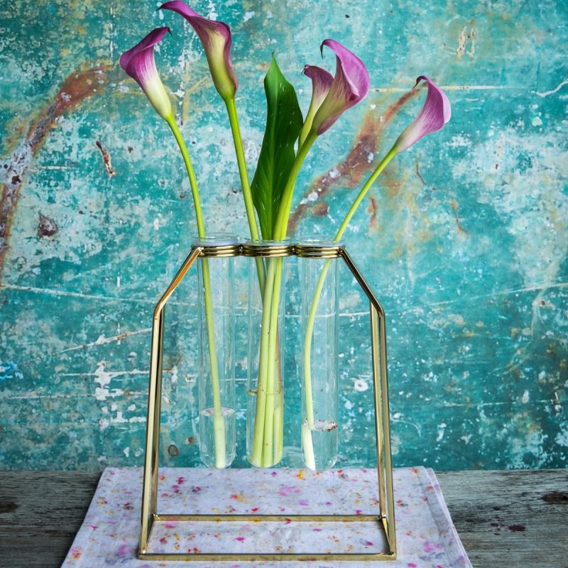 Triple Oversized Test Tube Vase with Gold Stand