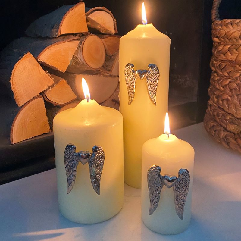 Set of Three Angel Wing with Heart Candle Pins 