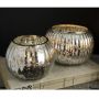 Pair of Small Antique Silver Mercury Glass Globe Tea Light Holders 