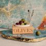 'Olives' Beech Wood Holder with Porcelain Dish & Picks 