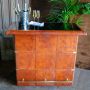 Panama Leather Bar Counter with Glass Top - Cognac