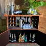 Panama Leather Bar Counter with Glass Top - Cognac
