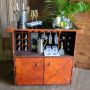 Panama Leather Bar Counter with Glass Top - Cognac