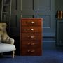 Panama Cognac Leather Chest of 5 Drawers - with Brass Top 