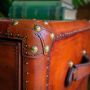 Panama Cognac Leather Chest of 5 Drawers - with Brass Top 