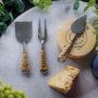 Rattan Handle Three Piece Cheese Serving Set