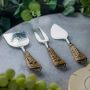 Rattan Handle Three Piece Cheese Serving Set