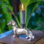 Sausage Dog Single Candle Holder - Silver Finish 