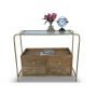 Wooden Console Table with Drawers and Glass Shelf