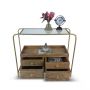 Wooden Console Table with Drawers and Glass Shelf