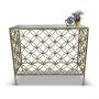 Sarton Antique Brass Floral Design Console with Glass Top