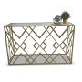 Sontag Antique Brass Finish Geo Console Table with Glass Top