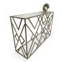 Sontag Antique Brass Finish Geo Console Table with Glass Top