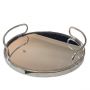 Round Tray with Handles and Mirror Base - Silver Finish