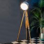 White Industrial Warehouse Floor Lamp on Natural Tripod