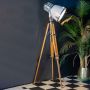 White Industrial Warehouse Floor Lamp on Natural Tripod