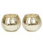 Pair of Small Antique Gold Mercury Glass Globe Tea Light Holders